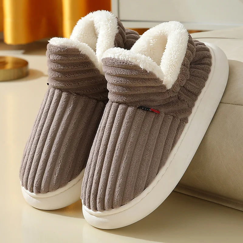 Winter Men'S Non-Slip Cotton Shoes Women'S High-Top Solid Color Plush Warm Home Shoes Comfortable Flats Zapatillas De Invierno