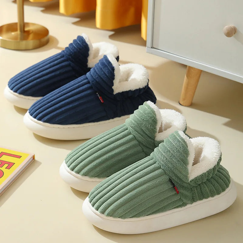 Winter Men'S Non-Slip Cotton Shoes Women'S High-Top Solid Color Plush Warm Home Shoes Comfortable Flats Zapatillas De Invierno