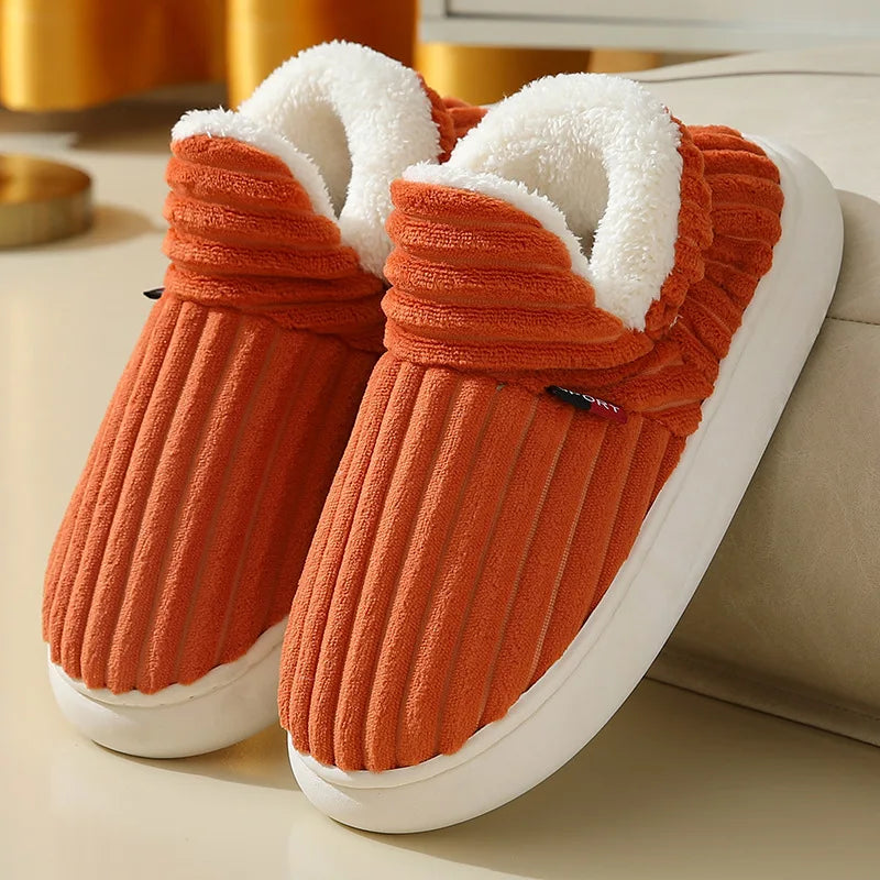 Winter Men'S Non-Slip Cotton Shoes Women'S High-Top Solid Color Plush Warm Home Shoes Comfortable Flats Zapatillas De Invierno